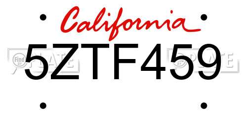 5ZTF459 California License Plate
