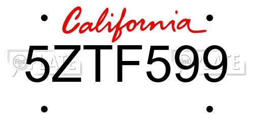 5ZTF599 California License Plate