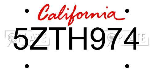 5ZTH974 California License Plate