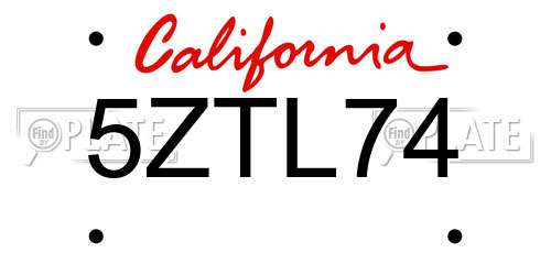 5ZTL74 California License Plate