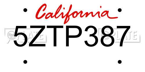 5ZTP387 California License Plate