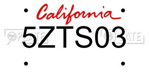 5ZTS03 California License Plate