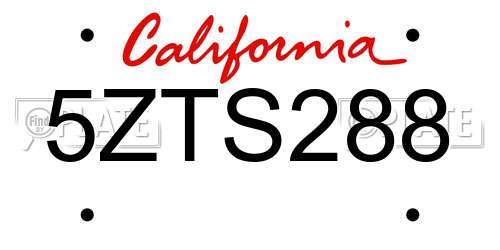 5ZTS288 California License Plate
