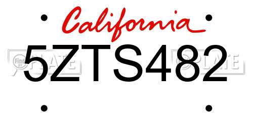 5ZTS482 California License Plate