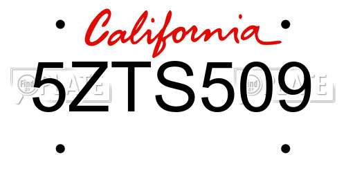 5ZTS509 California License Plate