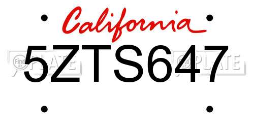 5ZTS647 California License Plate