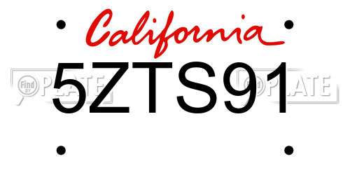 5ZTS91 California License Plate