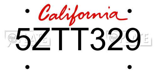 5ZTT329 California License Plate