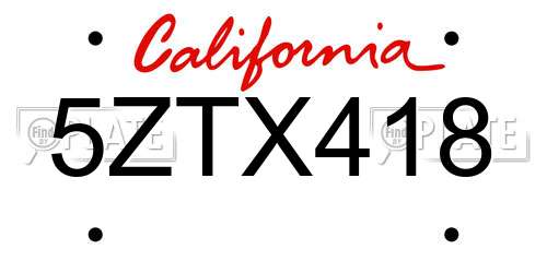 5ZTX418 California License Plate