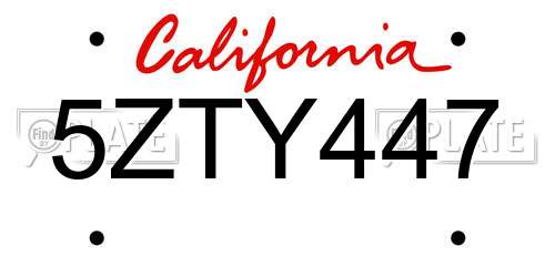 5ZTY447 California License Plate