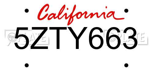 5ZTY663 California License Plate