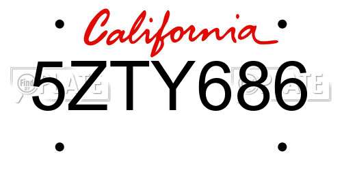 5ZTY686 California License Plate