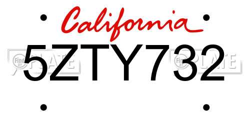 5ZTY732 California License Plate