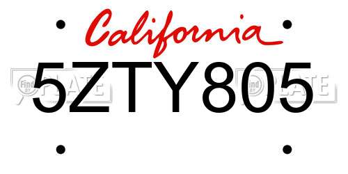 5ZTY805 California License Plate