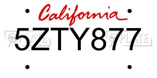 5ZTY877 California License Plate