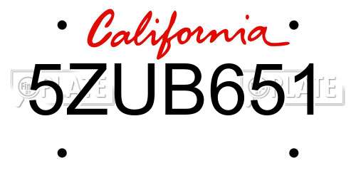 5ZUB651 California License Plate