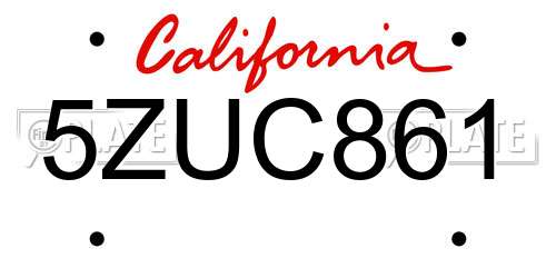 5ZUC861 California License Plate