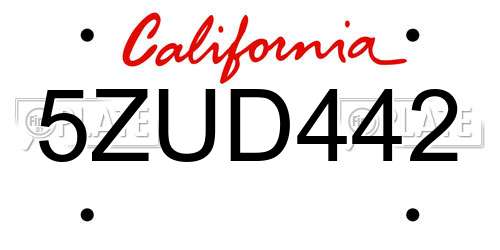 5ZUD442 California License Plate