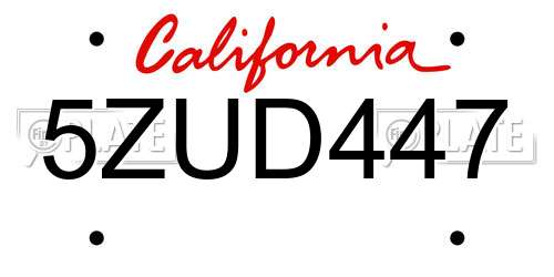 5ZUD447 California License Plate