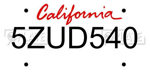 5ZUD540 California License Plate
