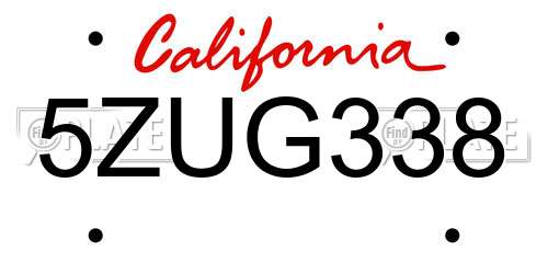 5ZUG338 California License Plate
