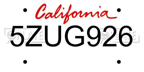 5ZUG926 California License Plate