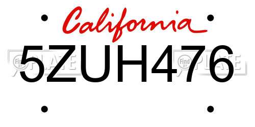 5ZUH476 California License Plate