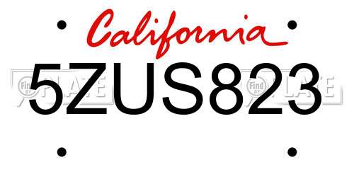 5ZUS823 California License Plate