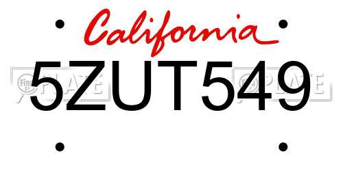 5ZUT549 California License Plate