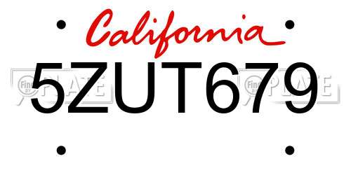 5ZUT679 California License Plate