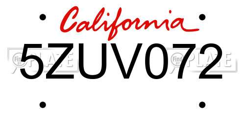 5ZUV072 California License Plate
