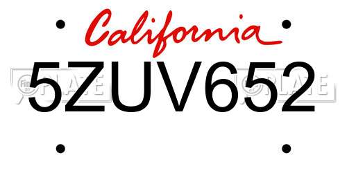 5ZUV652 California License Plate