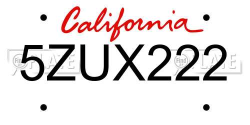 5ZUX222 California License Plate