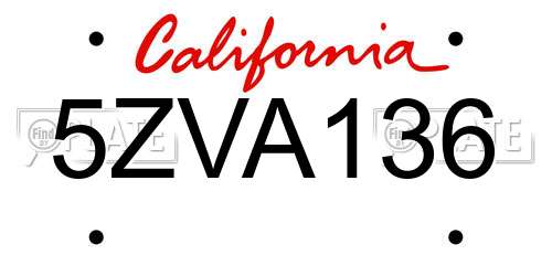 5ZVA136 California License Plate