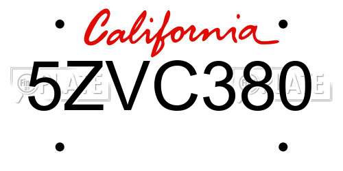 5ZVC380 California License Plate