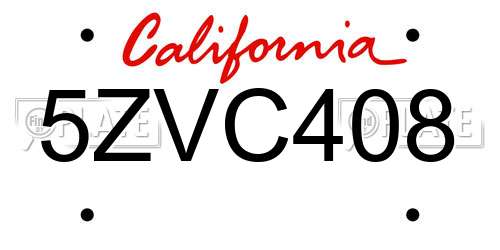 5ZVC408 California License Plate
