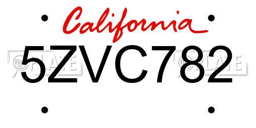 5ZVC782 California License Plate