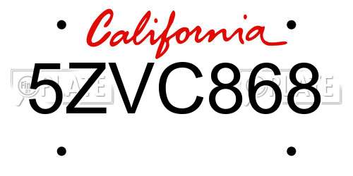5ZVC868 California License Plate