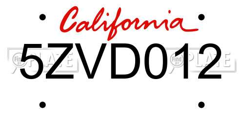 5ZVD012 California License Plate