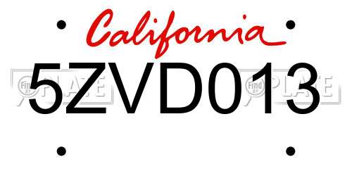 5ZVD013 California License Plate