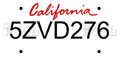 5ZVD276 California License Plate