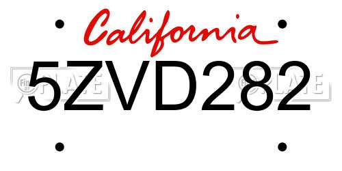 5ZVD282 California License Plate