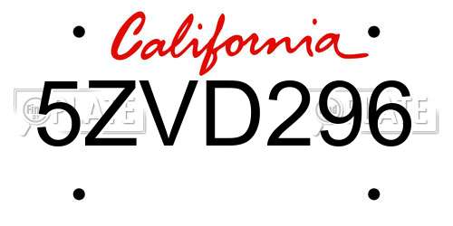 5ZVD296 California License Plate