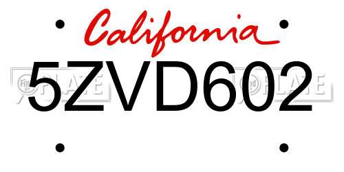 5ZVD602 California License Plate