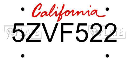5ZVF522 California License Plate