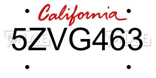 5ZVG463 California License Plate