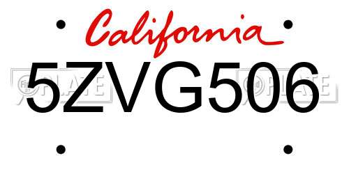 5ZVG506 California License Plate