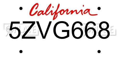 5ZVG668 California License Plate