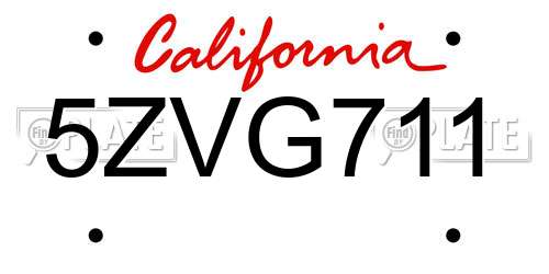 5ZVG711 California License Plate