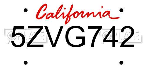 5ZVG742 California License Plate
